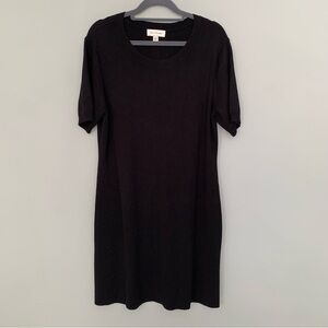 Free Assembly black short sleeve rib knit viscose stretch knee length mini dress